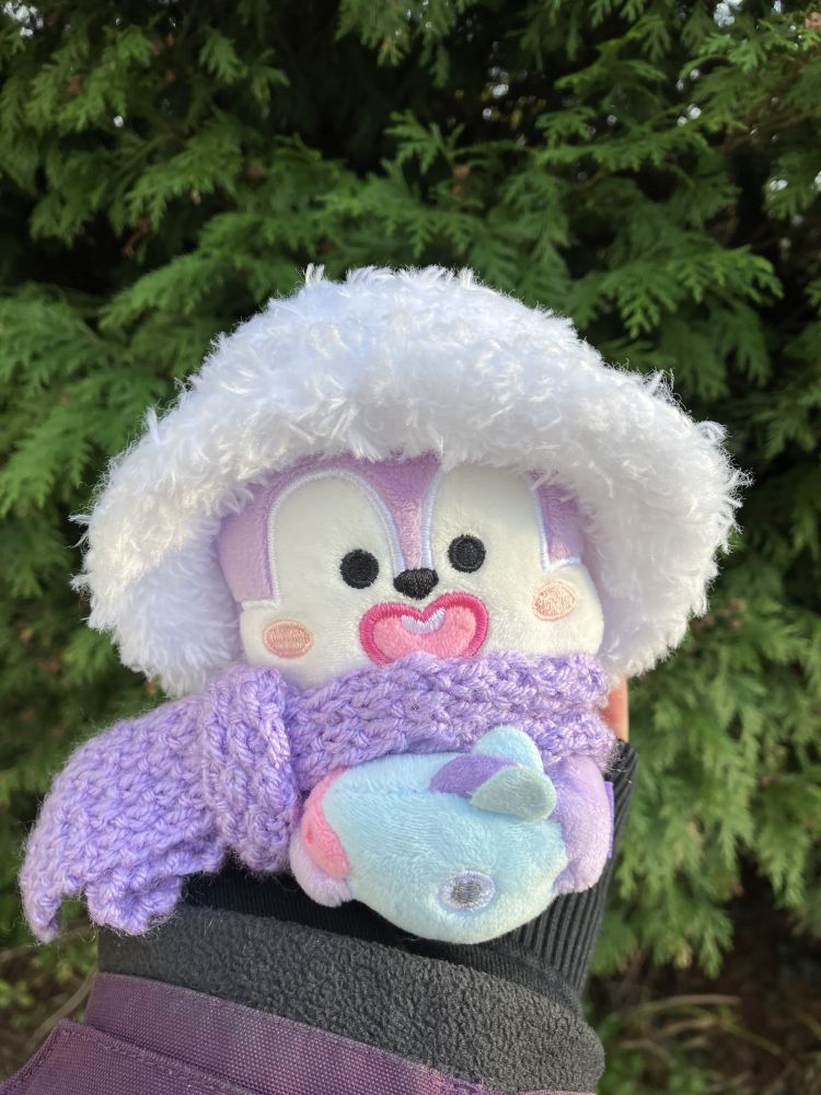 mang wearing a fluffy hat and purple scarf