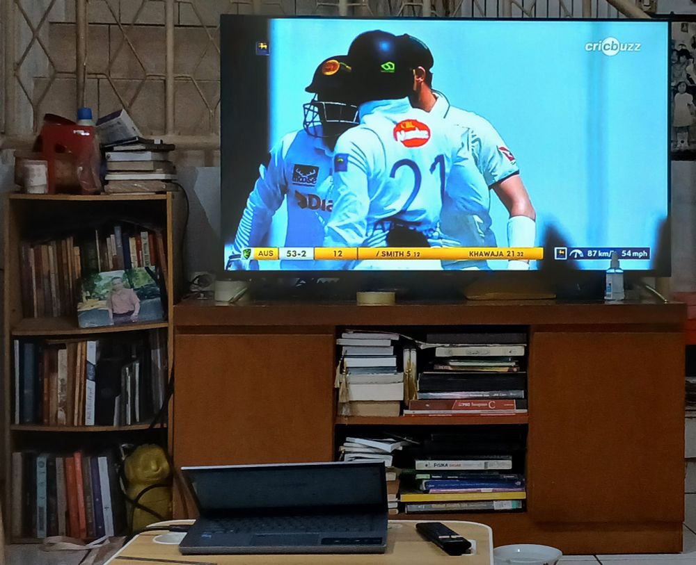 The Sri Lanka v Australia Test match on a TV in my Indonesian in-laws' house