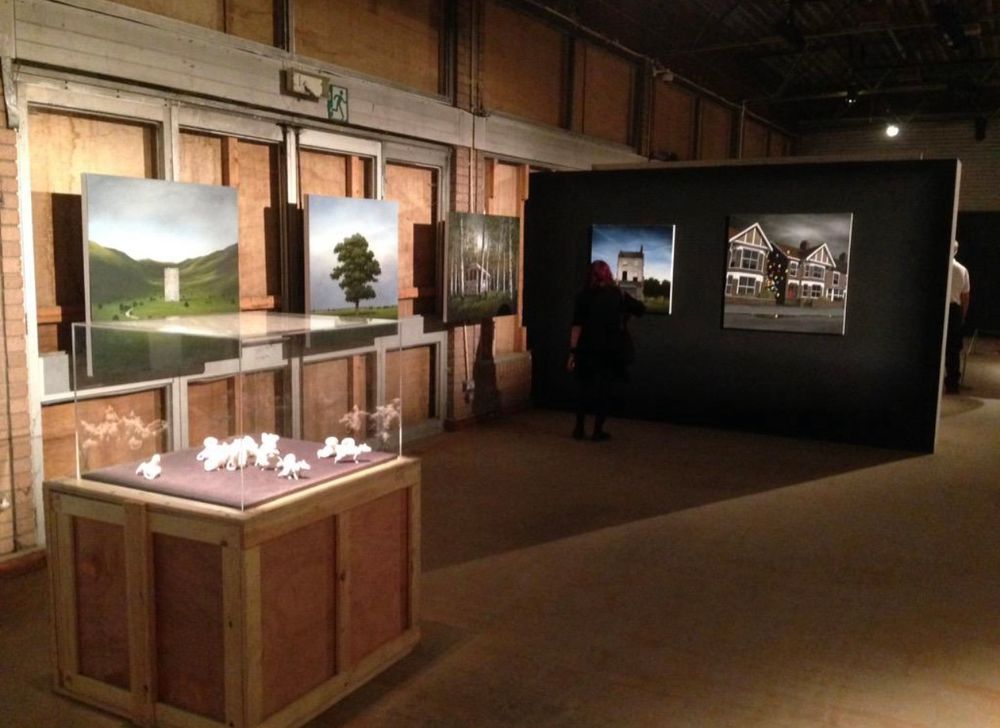 My paintings in the exhibition space.