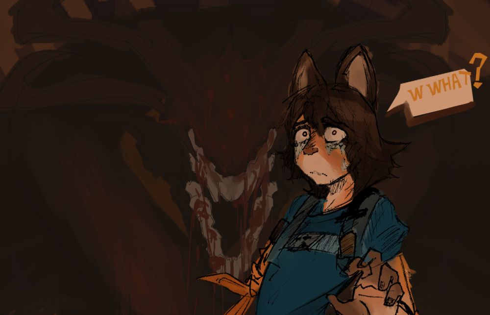 Furry girl afraid to look behind for Robotic monster..