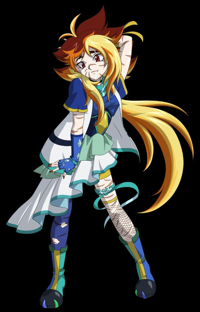 a digital fullbody drawing of the commissioner's oc on top of a transparent background. The anime style I emulated here is the Metal Fight Beyblade anime artstyle. The character Tyra is standing and striking a pose while looking to the side sheepishly. 