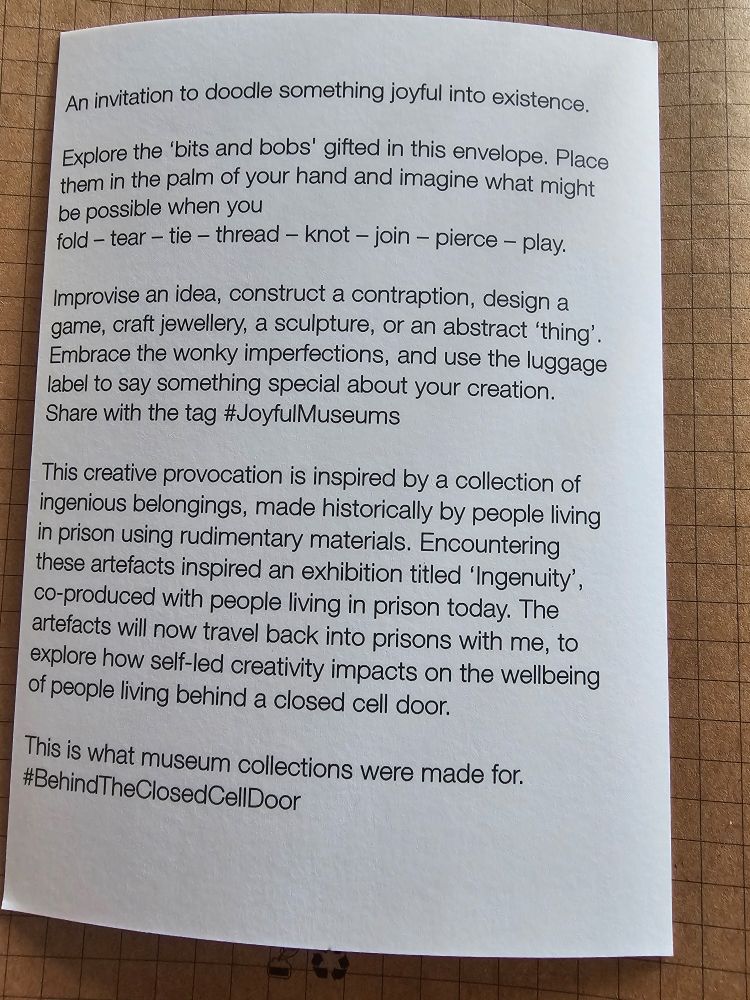 The back of a postcard with text describing an activity. 