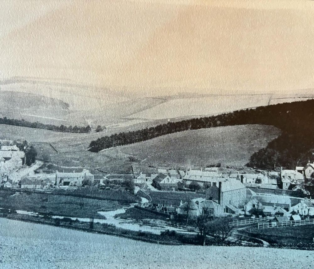 Part of Stow and Killochyett, with the Gala Water river in the foreground and Stow Mill to right of centre. 