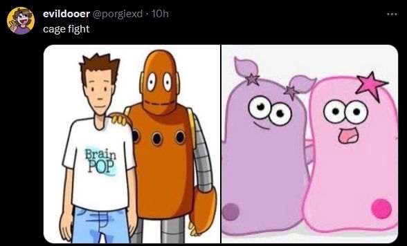 cage fight: Tim and Moby from BrainPOP vs. Pinky and Petunia, the Amoeba Sisters