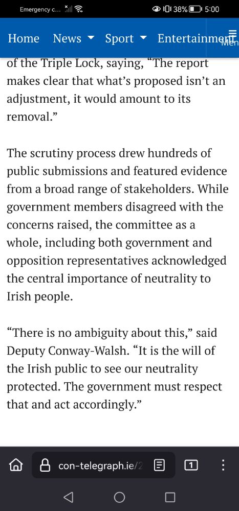 The scrutiny process drew hundreds of public submissions and featured evidence from a broad range of stakeholders. While government members disagreed with the concerns raised, the committee as a whole, including both government and opposition representatives acknowledged the central importance of neutrality to Irish people.

“There is no ambiguity about this,” said Deputy Conway-Walsh. “It is the will of the Irish public to see our neutrality protected. The government must respect that and act accordingly.”