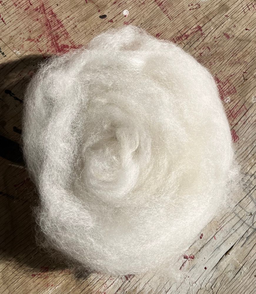 Photo of white roving. The roving is not well-defined but it is there, honest.