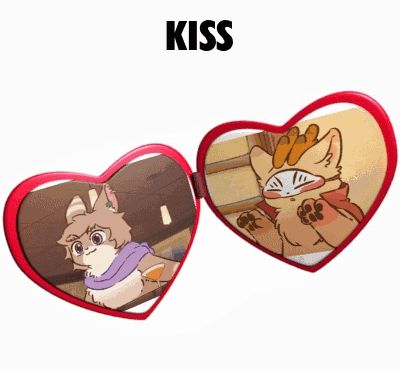 a heart shaped mirror with a picture of a cat and the word kiss on top