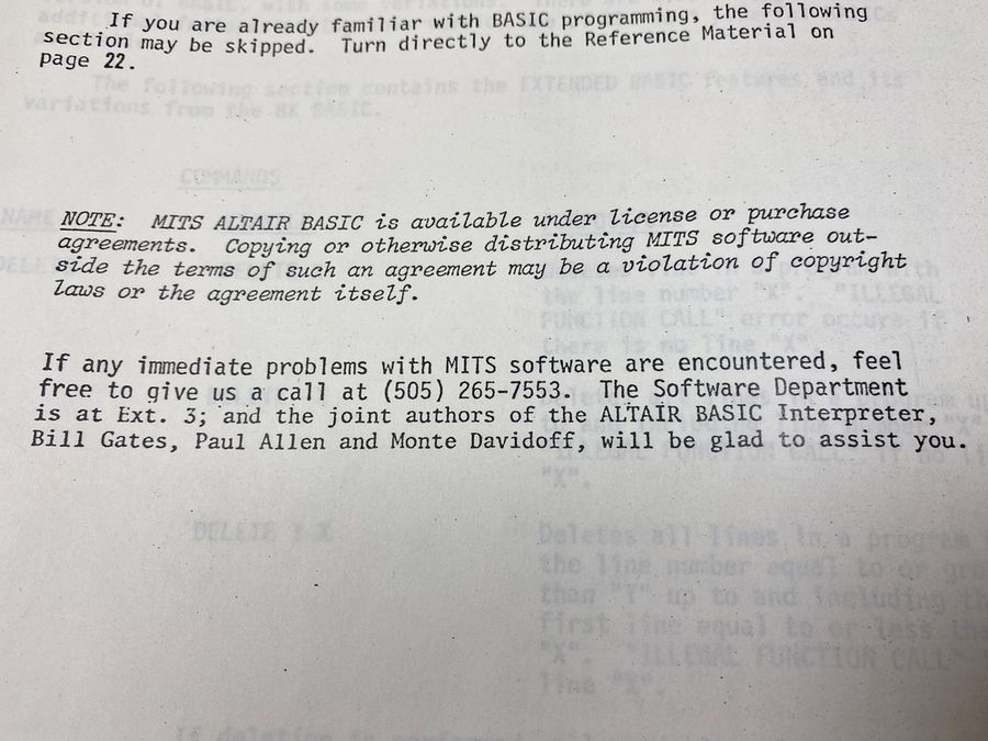 a page from the Altair BASIC programming manual.