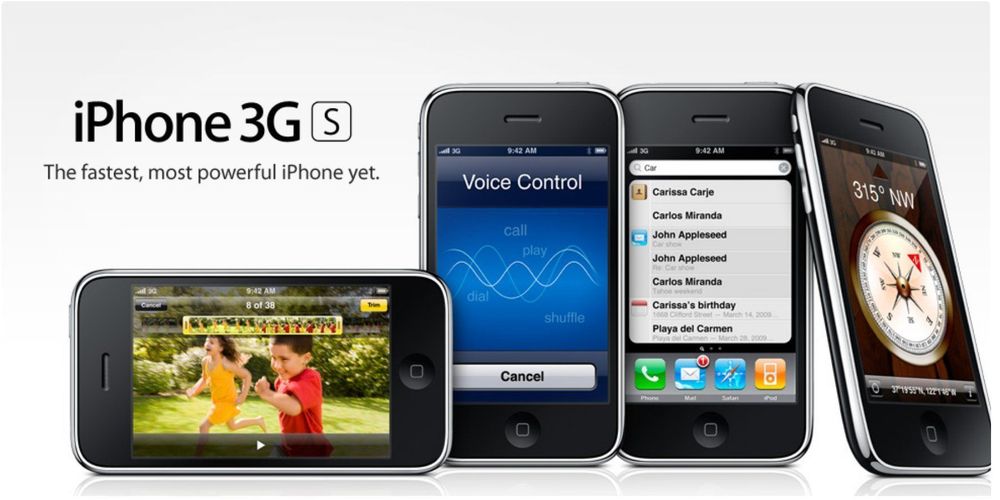 iPhone 3GS banner as seen on Apple's website. It reads "iPhone 3GS: The fastest, most powerful iPhone yet."