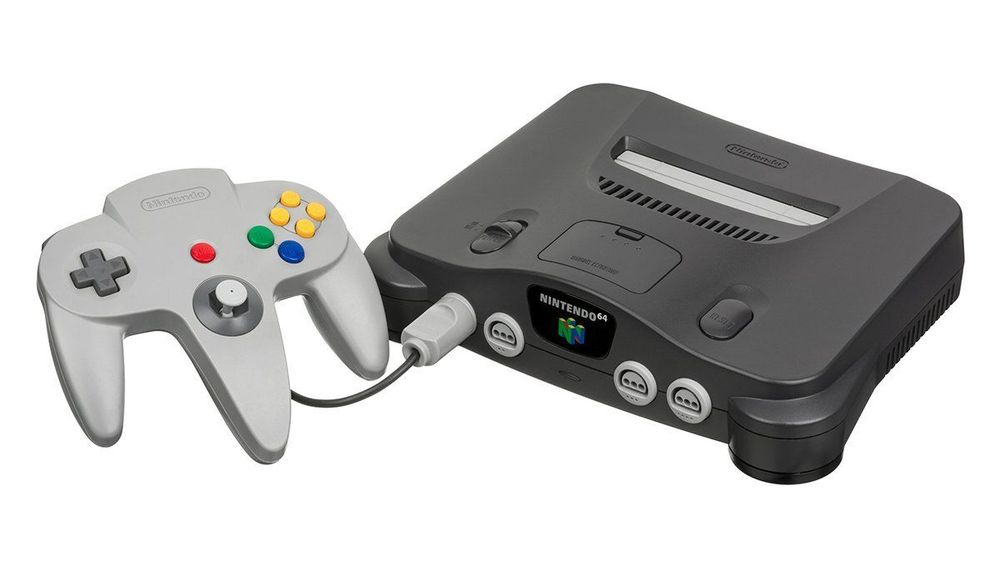 a Nintendo 64 with a controller.