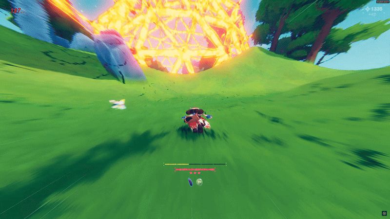 A gif of a girl running fast through a breaking world and dodging lasers. 