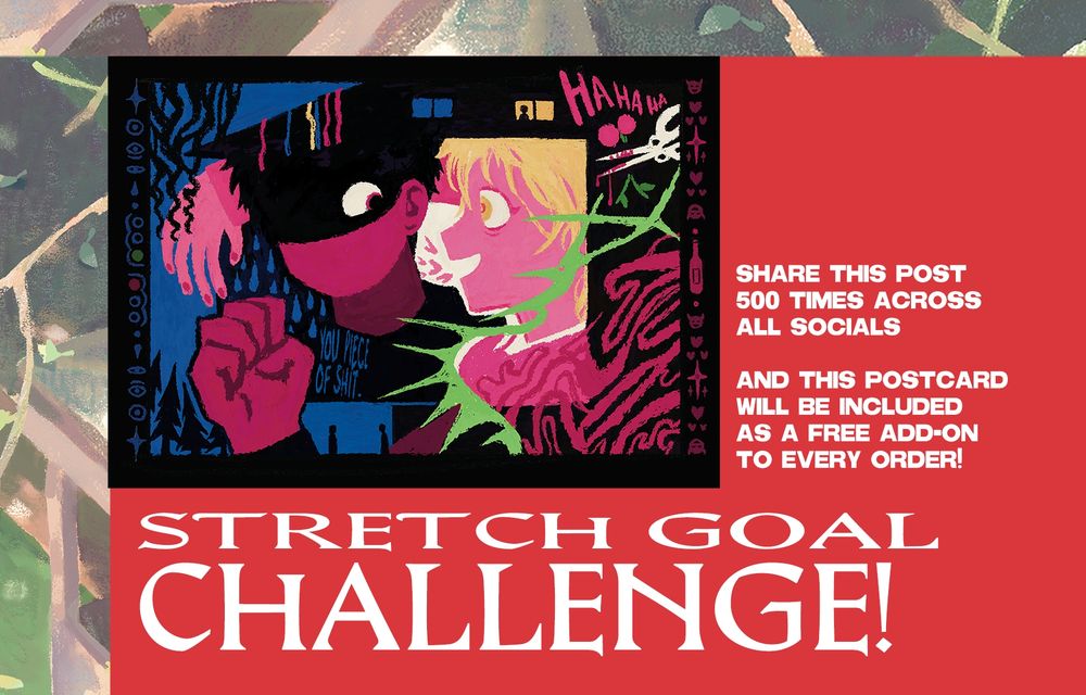 Announcement for the stretch goal challenge. Pictured is an illustration of Haejoon Goh and Eunyung Baek from the webtoon No Home. 