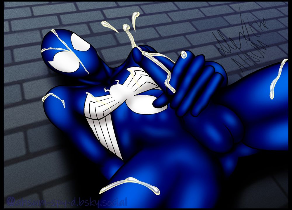 Black Suit Spider-Man Masturbating and covered in his own cum