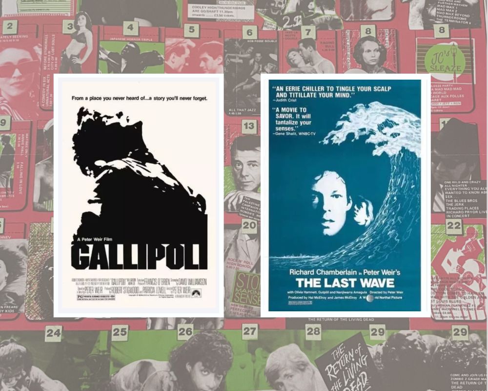 Film posters for Gallipoli (1981) and The Last Wave (1977) on a background of a Scala Cinema programme.