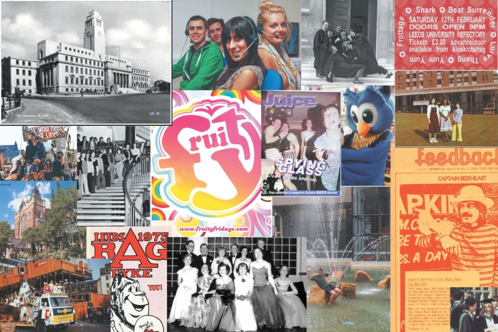 A collage of images, each with a different scene from the University of Leeds