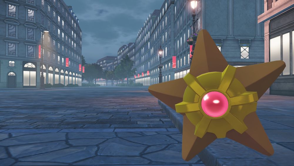 A Staryu standing in the streets of Lumiose