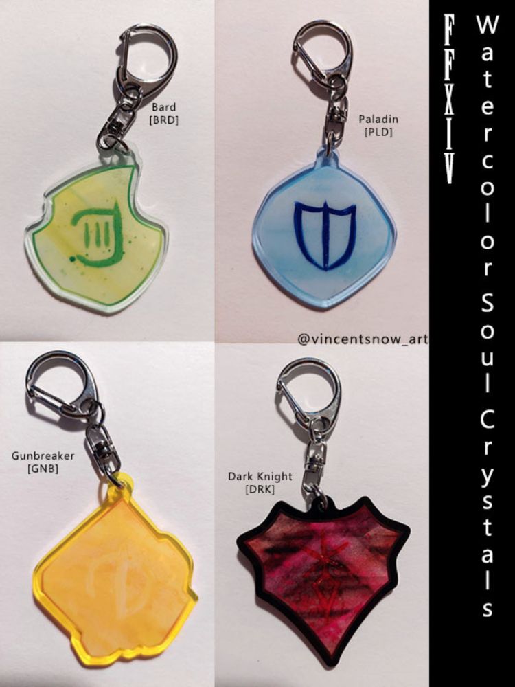 FFXIV Soul Crystal watercolor keychain + sticker sets (AST - PLD) - .nameless dream.'s Ko-fi Shop