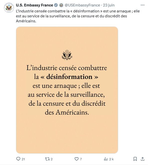 "L'industrie censée combattre la désinformation est une arnaque ; elle est au service de la surveillance, de la censure et du discrédit des Américains."