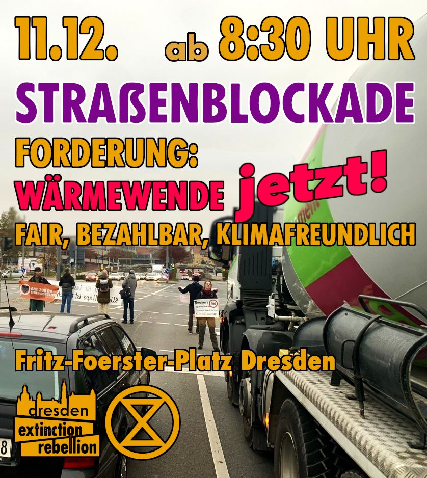 11.12. ab 8:30 Uhr: Straßenblockade auf dem Fritz-Foerster-Platz Dresden