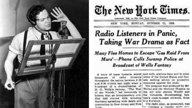 The New Work Times.
Radio Listeners in Panic, Taking War Drama as Fact Many Flee Homes to Escape 'Gas Raid From Mars'-Phone Calls Swamp Police at
Broadcast of Wells Fantasy