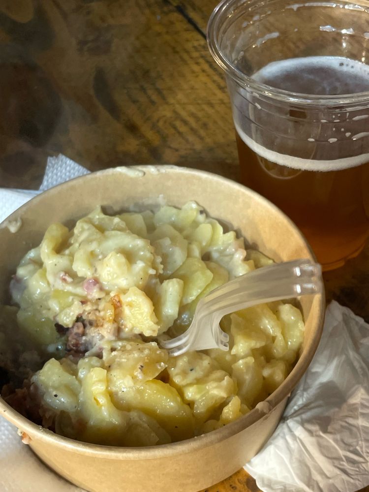 Tartiflette in a disposable bowl
