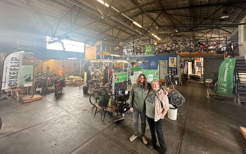 My son and I in the Rotterdam BikeFlip warehouse.