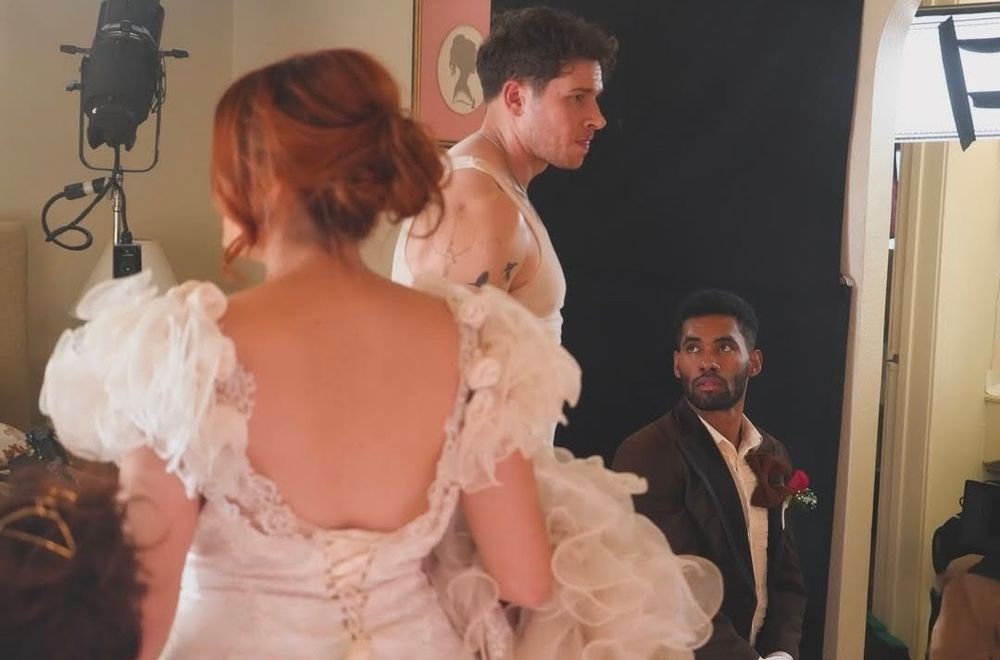 Oliver stark in a bts of the long con 