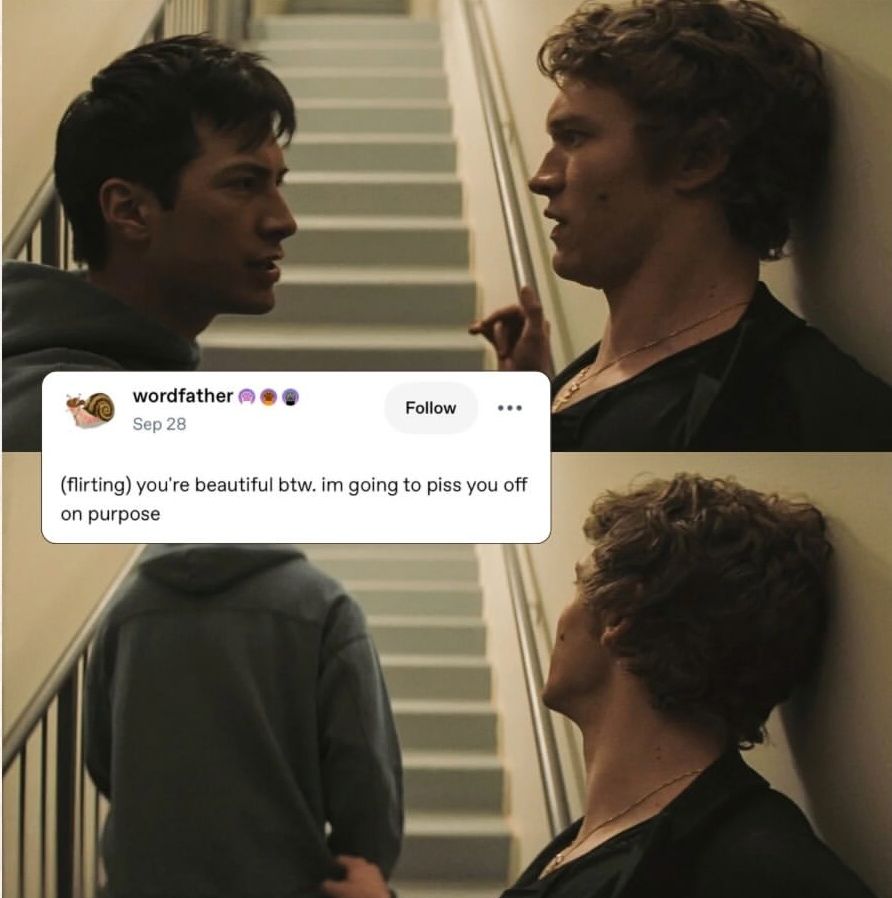 Shane and Ilya with a post that says "(flirting) you're beautiful btw. I'm going to piss you off on purpose"