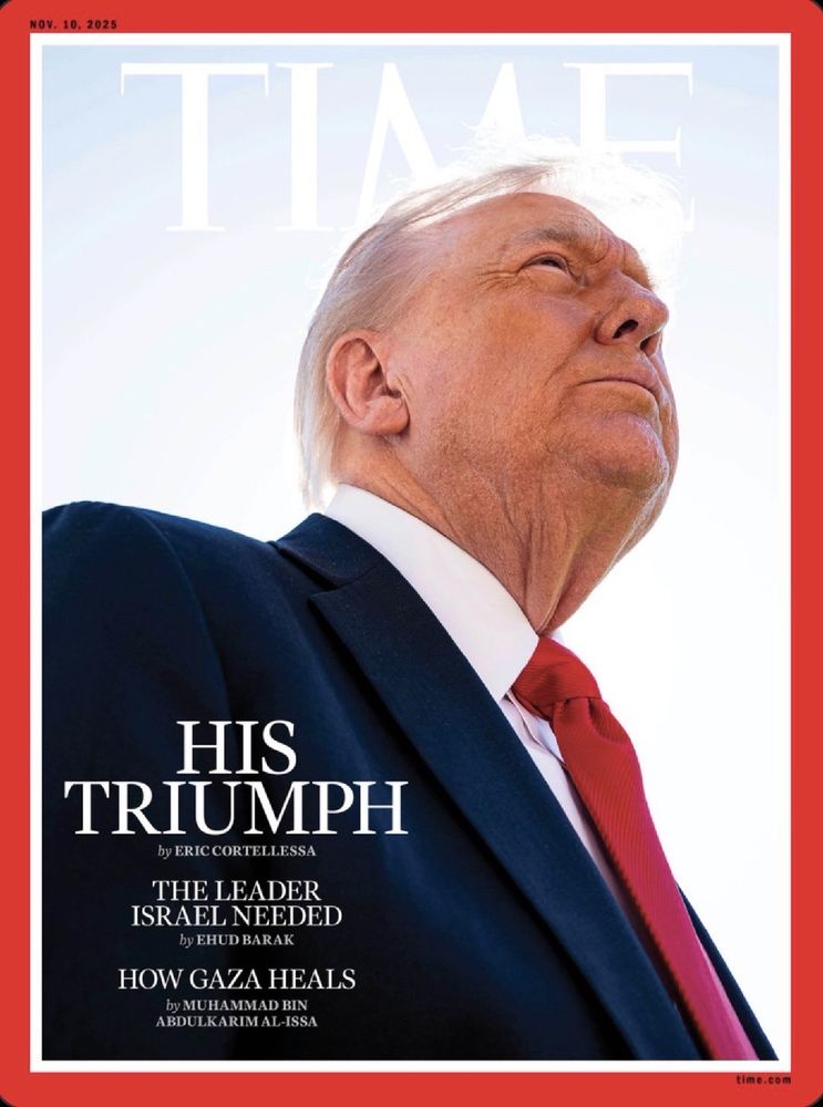 Unflattering image of Trump used on TIME cover. His labial neck folds, disappearing chin, and invisible hair are prominent.

Article title “HIS TRIUMPH” chimes with the name of Leni Riefenstahl’s paean to Hitler, “The Triumph Of The Will.”

In this case it’s “The Triumph Of The Ill.”