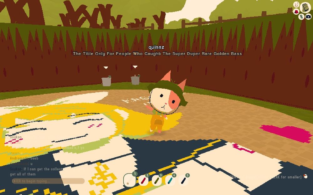 A low poly cat character avatar of quinnz, waving at the camera on top of the previously mentioned drawing