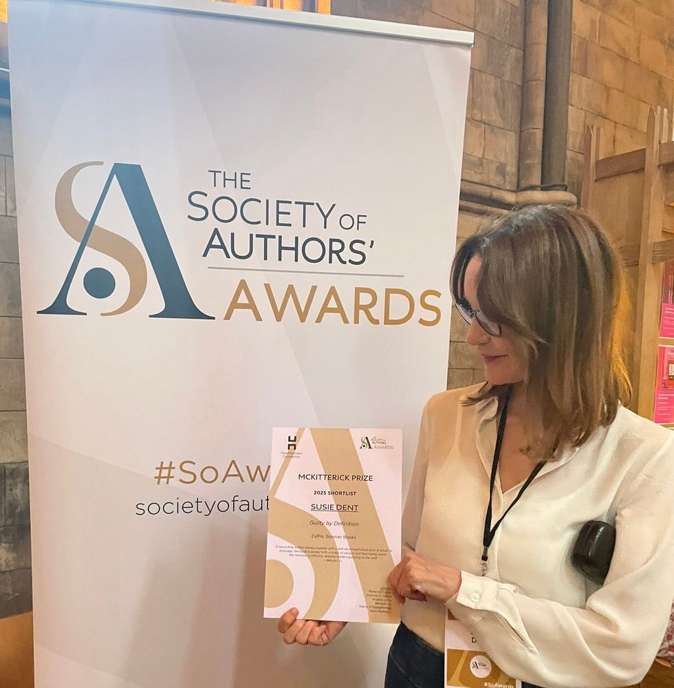 A photo of me with my shortlist certificate from the Society of Authors for for my novel Guilty By Definition. A lovely evening at Southwark Cathedral. 