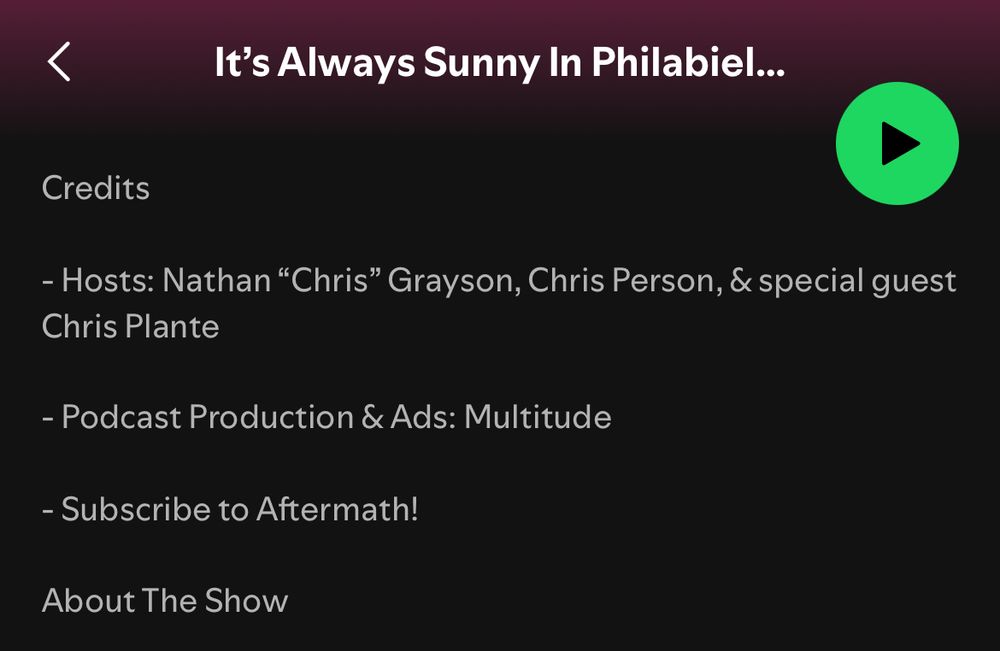a spotify page displaying hosts: nathan “chris” grayson, chris person, and chris plante