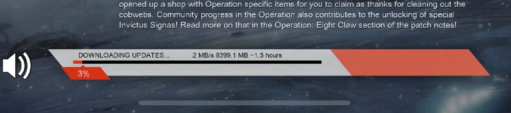 warframe’s in-game client downloading 9 gigs of update data, which will apparently take 1.5 hours