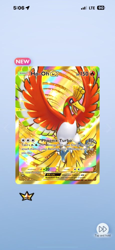 Gold Full Art Ho-Oh ex from Pokemon TCG Pocket