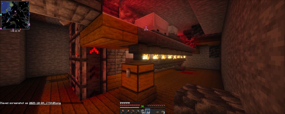minecraft screenshot, underground, showing what the other shot didnt show that the levers control minecarts above an auto smelter and a yield chest