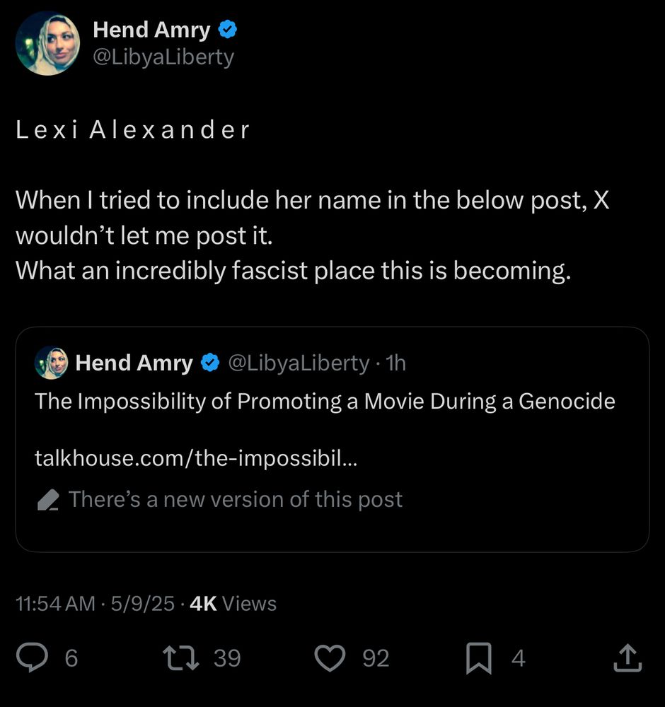 When I tried to include her name in the below post, X wouldn’t let me post it.

What an incredibly fascist place this is becoming.