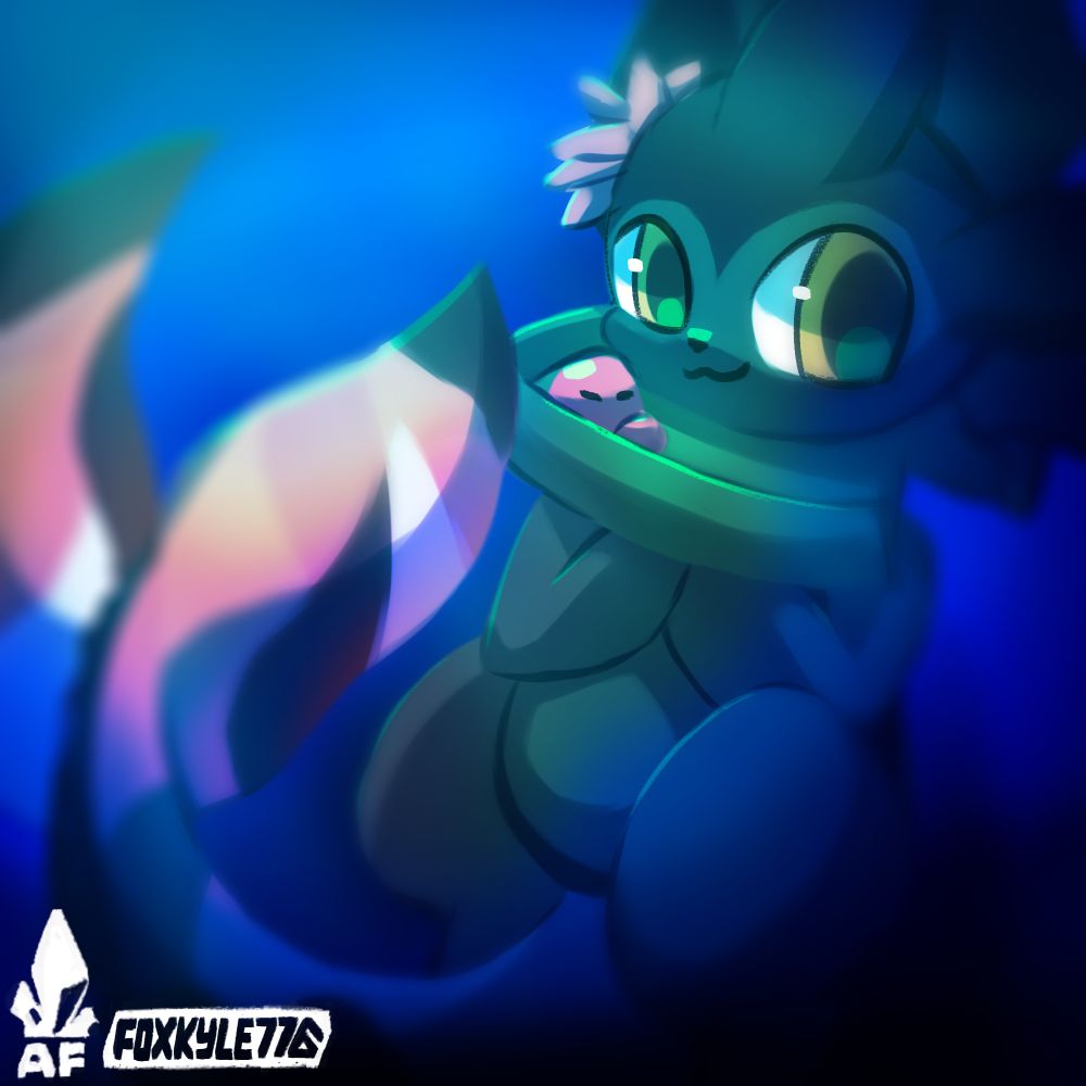 a lilypad vaporeon in water, staring at the viewer
