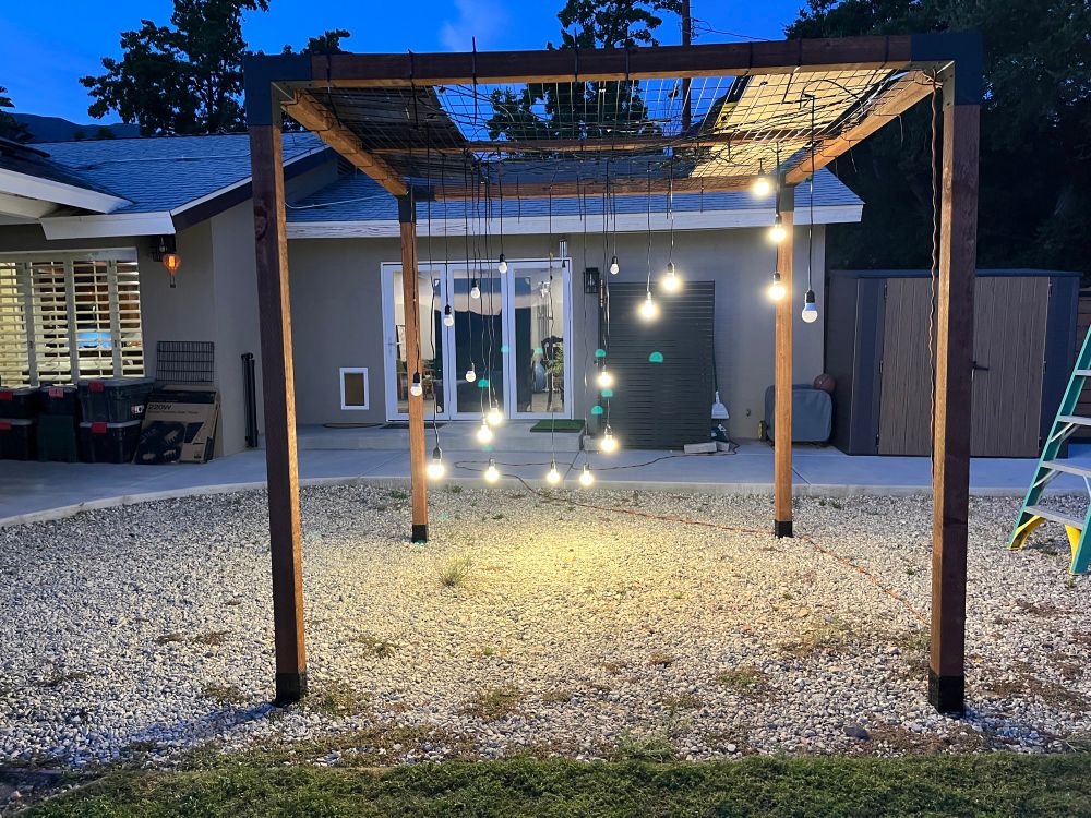 View of the structure with the Scorpius constellation lit up. You can see other bulbs which are not lit, belonging to the first constellation we hung up. 