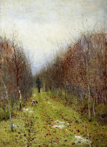 Autumn landscape with hunter