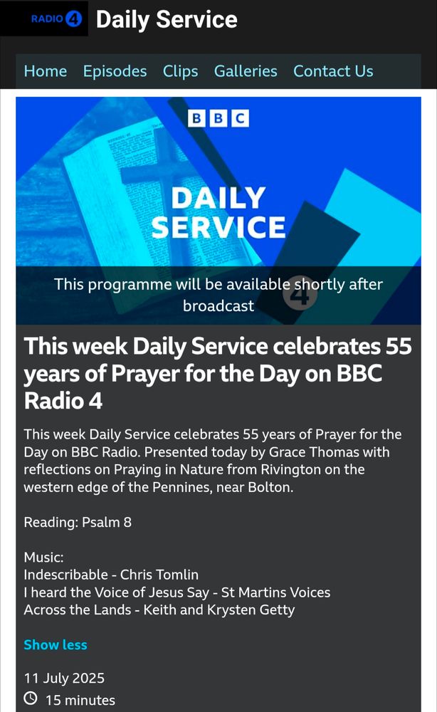 Screenshot of BBC radio 4 daily service page 