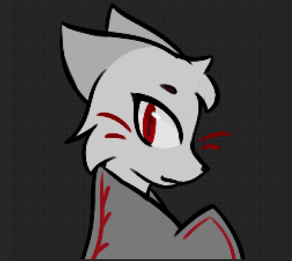 An small icon of a white anthropomorphic fox with a gray dress looking at the viewer.
