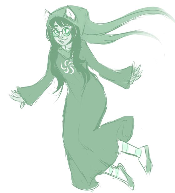 A green digital sketch of Jade Harley from homestuck