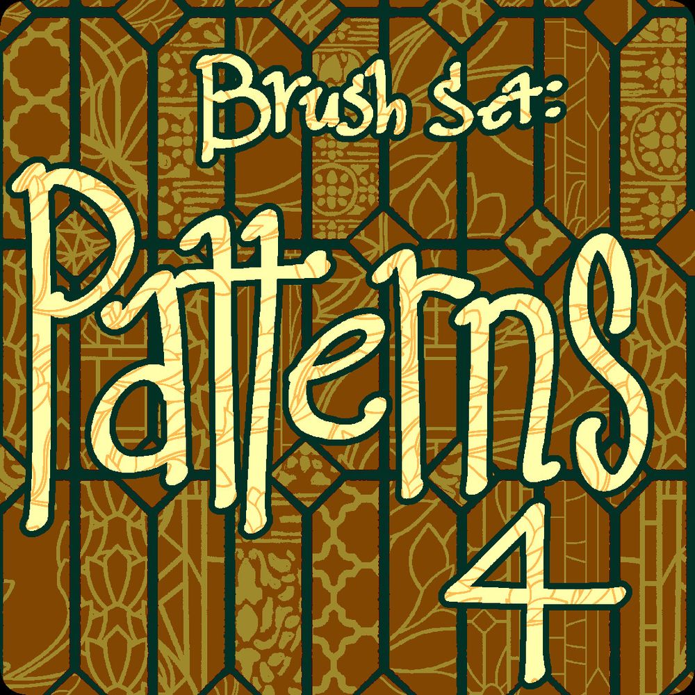 "brush set: patterns 4" written over a background of patterned tiles.