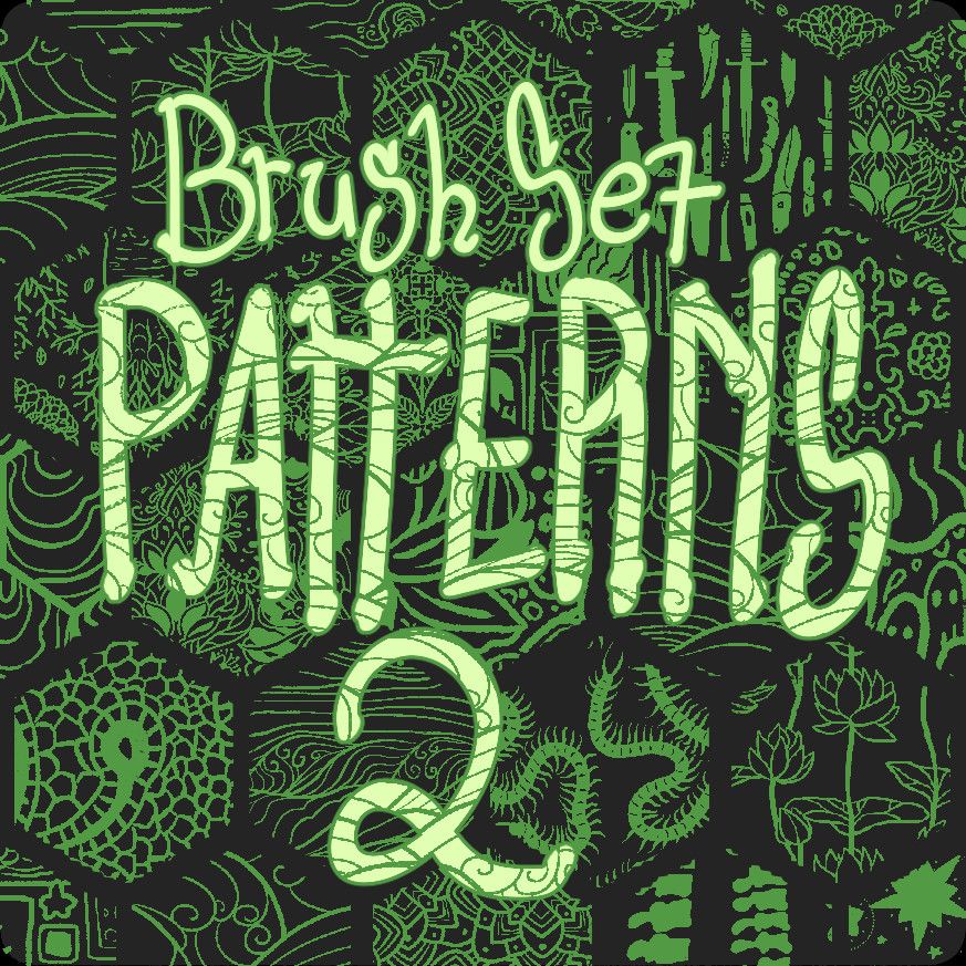 "brush set: patterns 2" written over a background of patterned tiles.