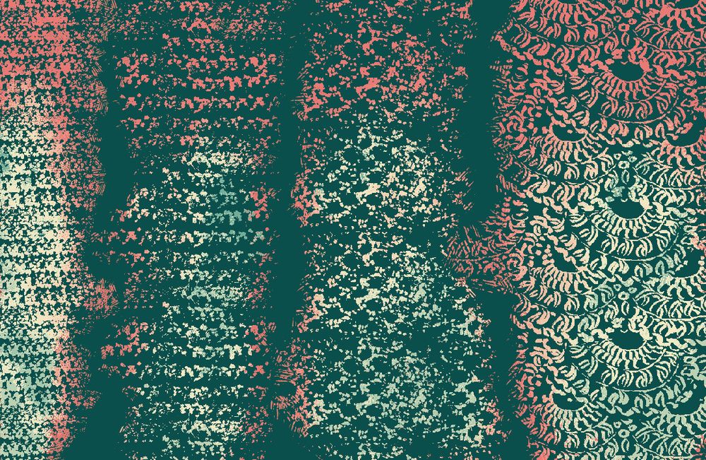 Samples of brushes included in the set, crochet textures in mottled pastel colours.