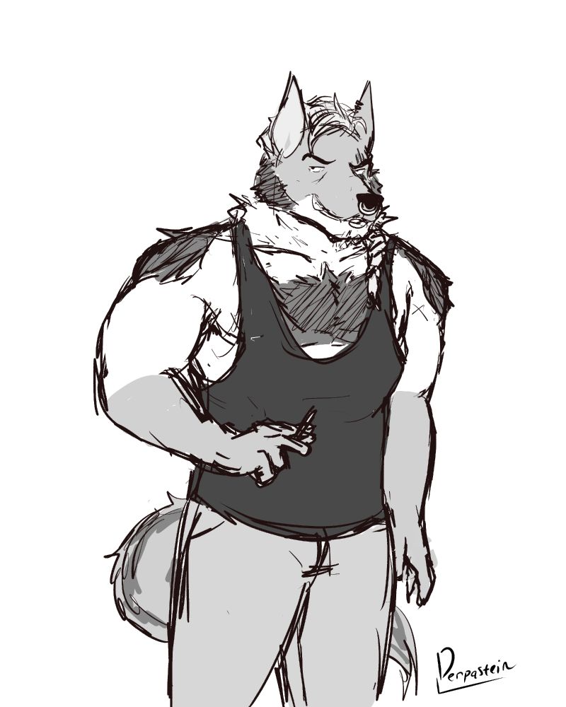 Choky, standing around while holding a cigarette in his right hand. Got somewhat of a smirking expression with a raised eyebrow.