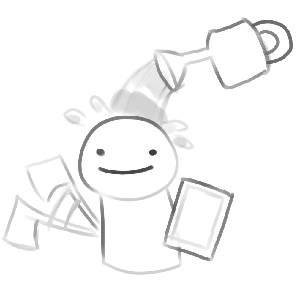 Dream's blob waving an axe and shield while getting watered like a plant