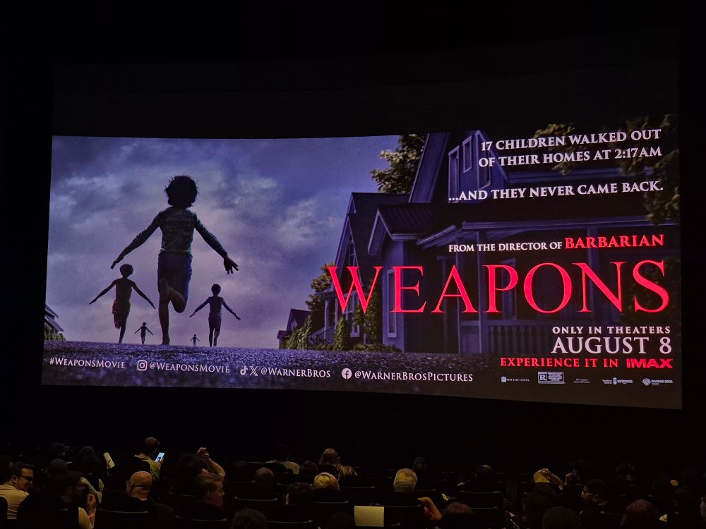 Advertisement for the horror movie Weapons. Opening August 8th. 