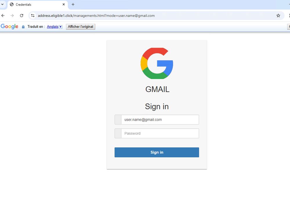 Example of credential harvesting page
