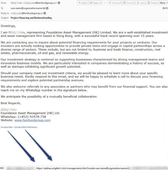 Message sample showing "unsubscribe" link in signature
